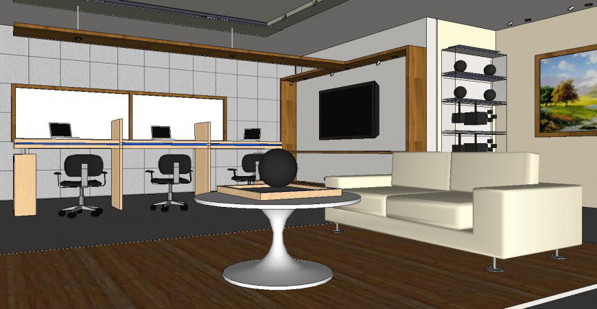 3d model of Office interior detail with furniture block layout sketch-up file