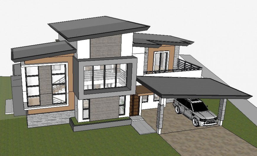 3d model of residential bungalow drawing sketch-up file
