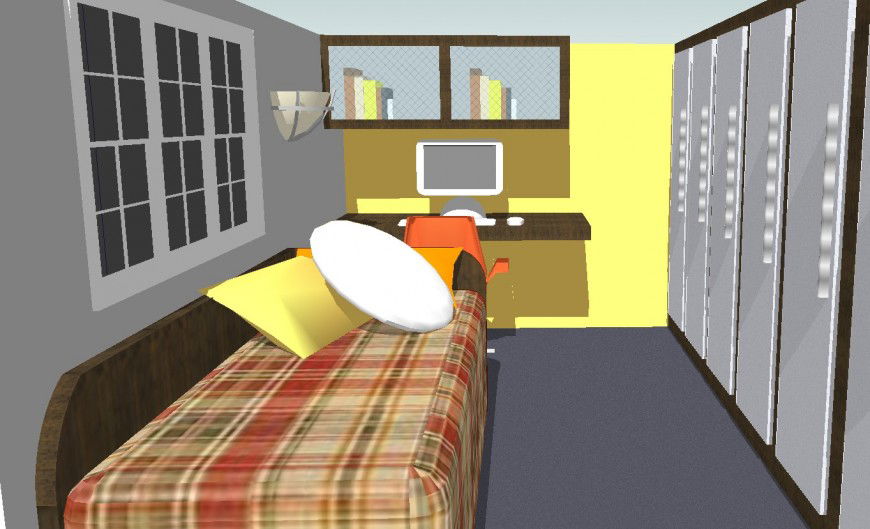 3d model of single bedroom design skp file