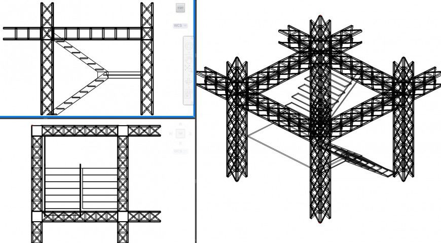 3d model of stairway in metallic structure