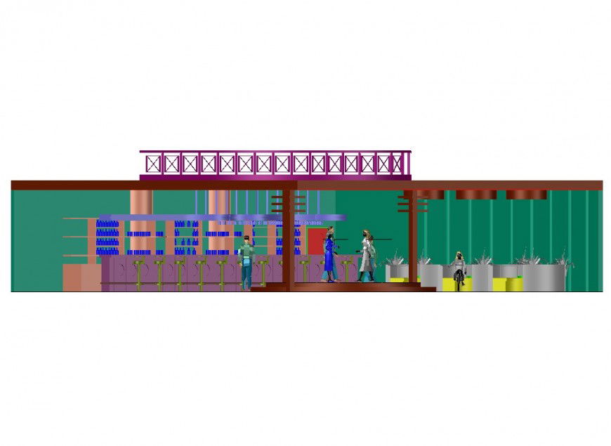 3d model of the dining area of cafe layout file in autocad format