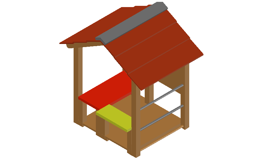 3D of a cottage with seating area dwg file