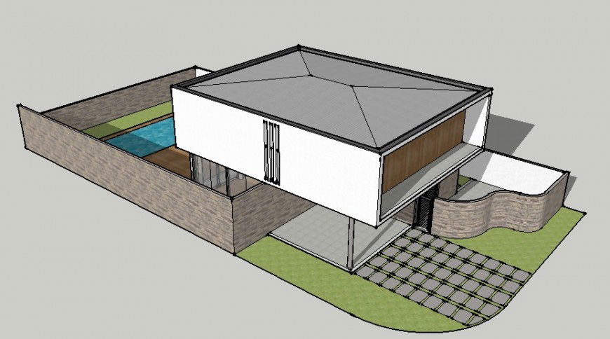 3D One Family Residential House Model CAD Drawing SKP File