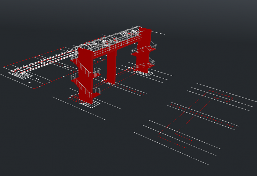 3d pedestal bridge over rail tracks cad drawing details dwg file