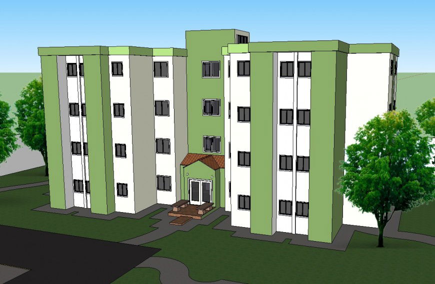 3d residence apartment building design skp file