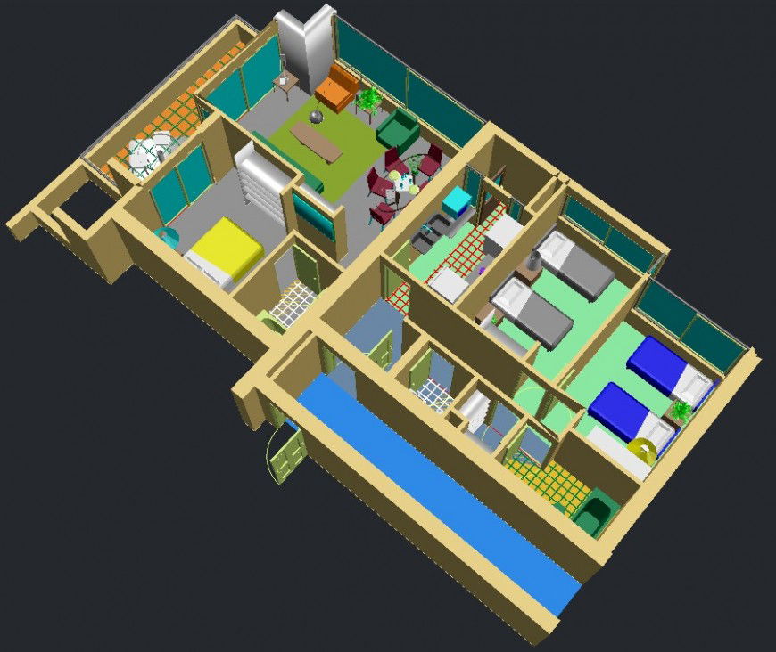 3d residence house project autocad file