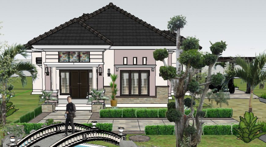 3d residential bungalow drawings model details in a sketch-up file
