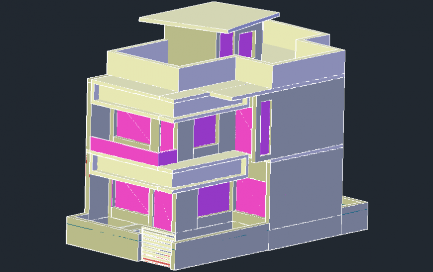 3D Sectional view of a bungalow dwg file