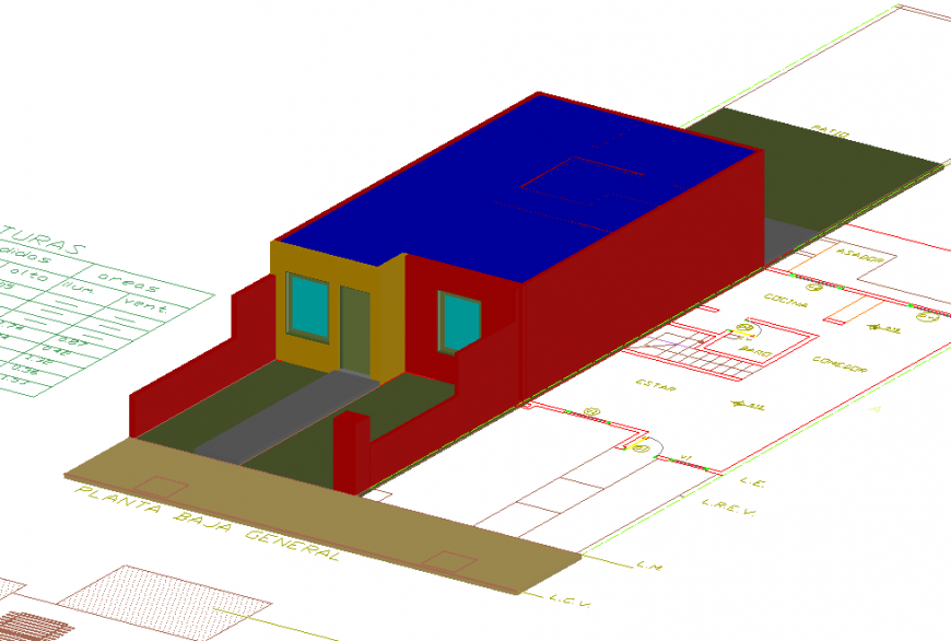 3D Top & front Side House Detail in DWG File