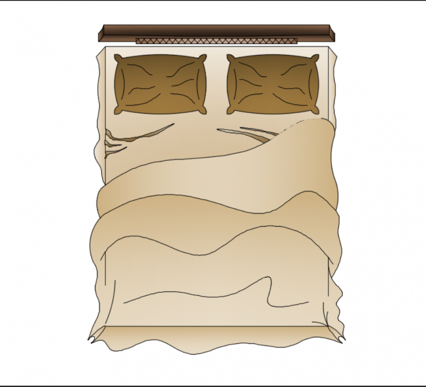 3d top view of double bed cad block design dwg file
