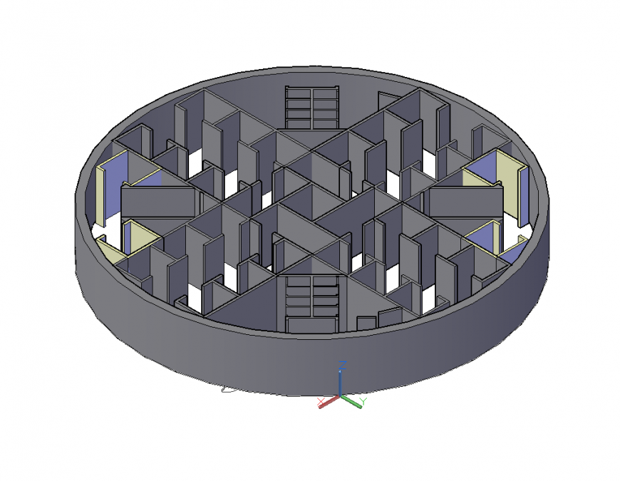 3d top view sectional and constructive details of corporate building dwg file