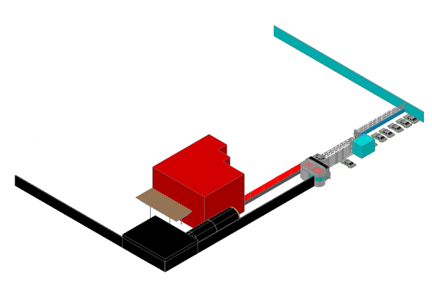 3d view of a small factory building detail elevation autocad file