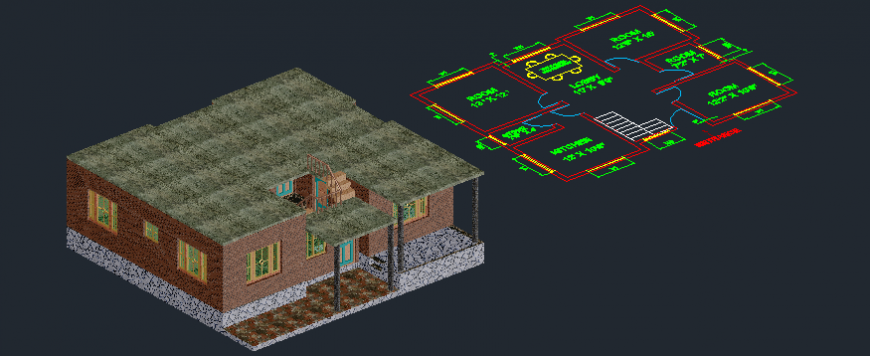 3d view of bungalows in auto cad file