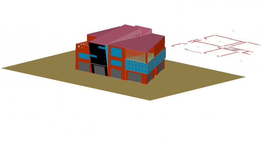 3d view of commercial building in auto cad file