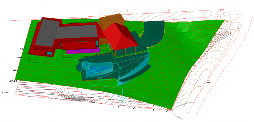 3D view of country house design dwg file