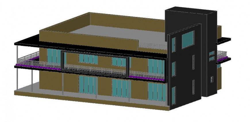 3d view of house with terrace area in AutoCAD file