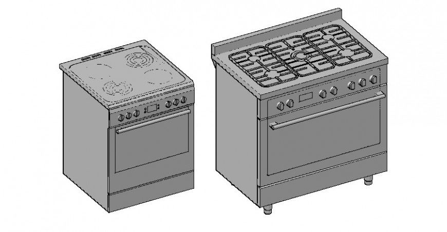 3d view of kitchen detail of stove in AutoCAD file