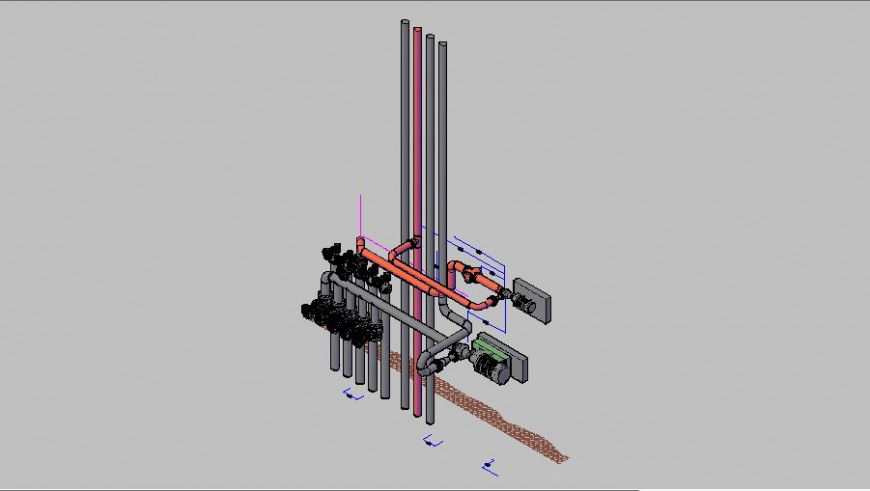 3d view of piping plant in auto cad file