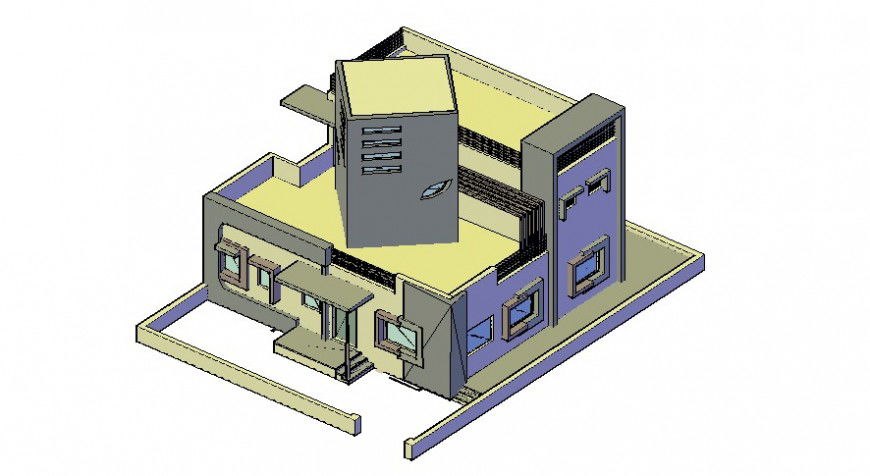 3D view of villa in AutoCAD software