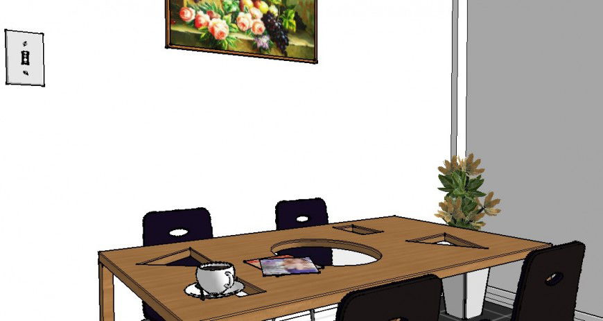 3D wooden furniture dining table detail