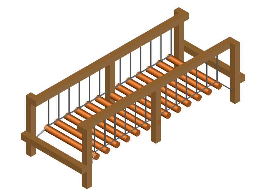 3d wooden garden bamboo bridge top view design cad drawing details dwg file