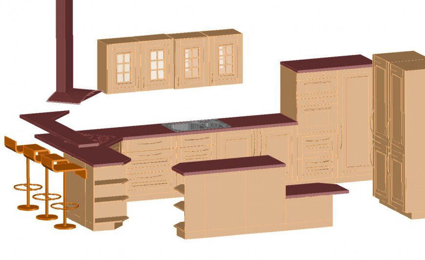 3d wooden kitchen interior design cad file