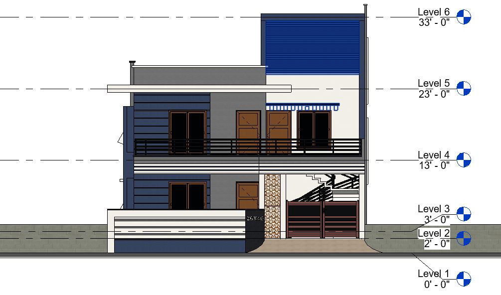3d house Front section view Revit file is provided here.Download this drawing Revit file on cadbull.com free.