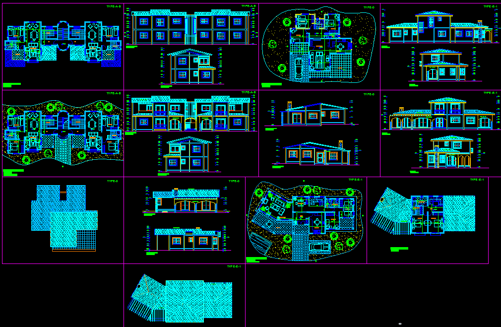 Duplex House AutoCAD DWG File with Floor Plans and Elevations
