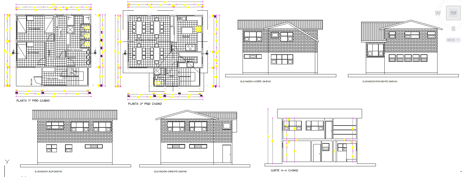 House project detail DWG with floor plans elevations and section view