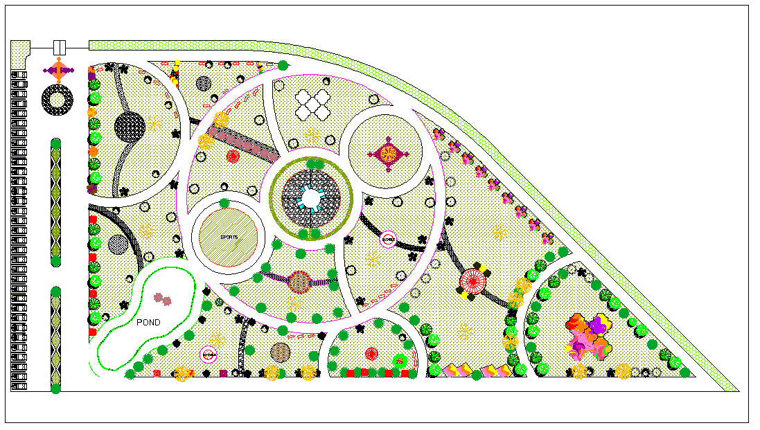 Landscape Garden Master Plan With Pathway Lawn Pond Design Details