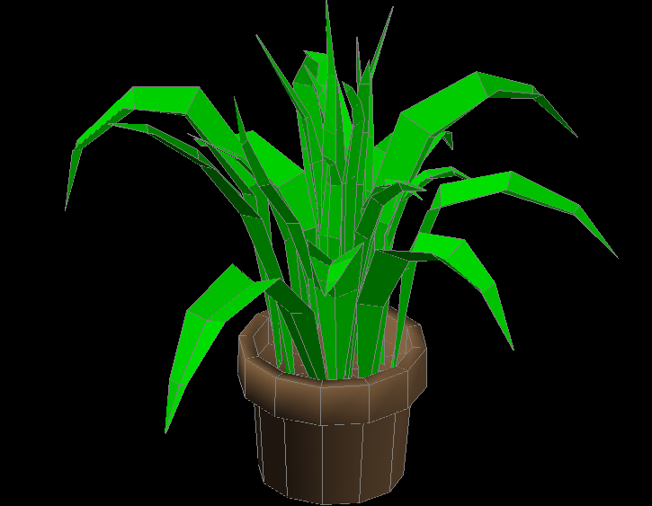 3D Plant AutoCAD Drawing with Detailed Pot and Leaf Rendering