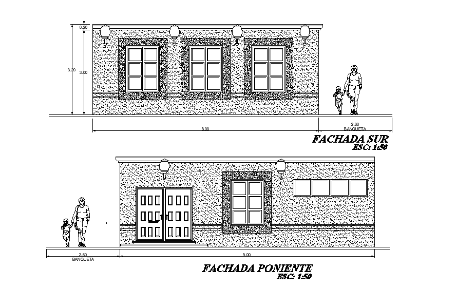 3m height of the building elevation is given in this Autocad file. Download now.