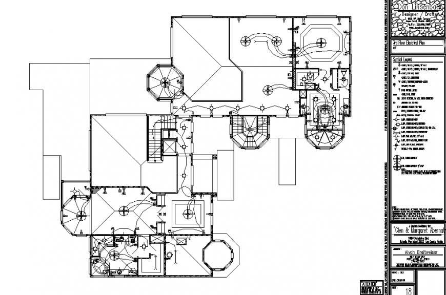 3rd Floor Electrical Plan of house in dwg file.
