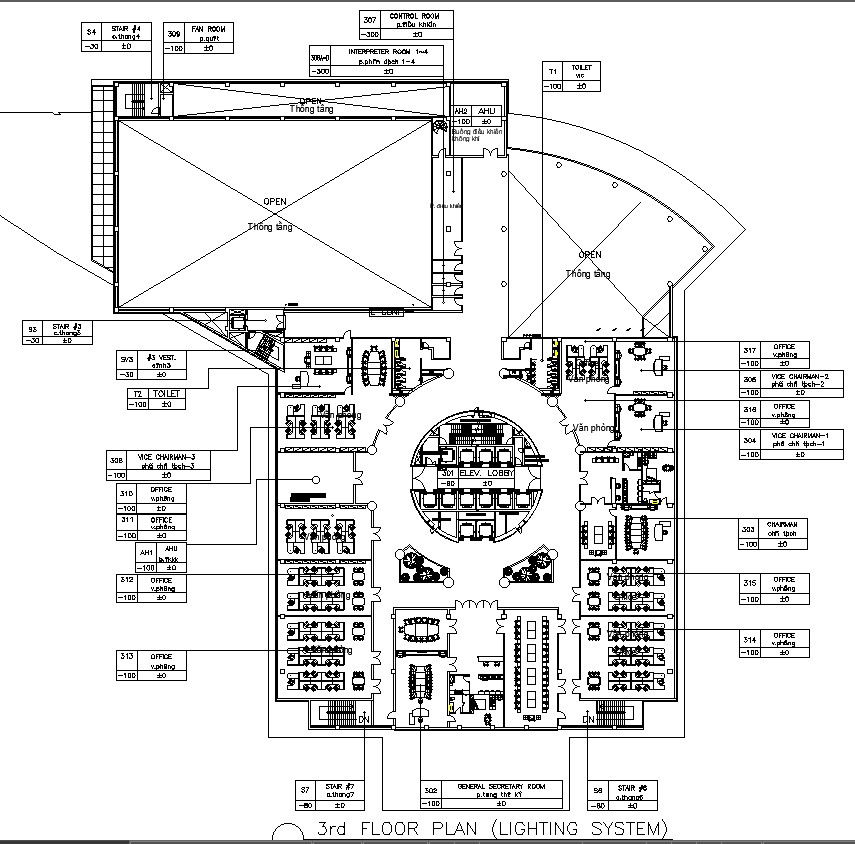 3rd floor plan lighting system in AutoCAD 2D drawing, dwg file, CAD file