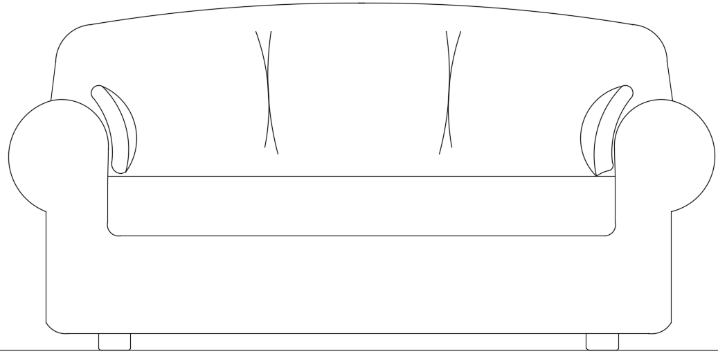 3 Seated Sofa Front View AutoCAD Furniture CAD Drawing