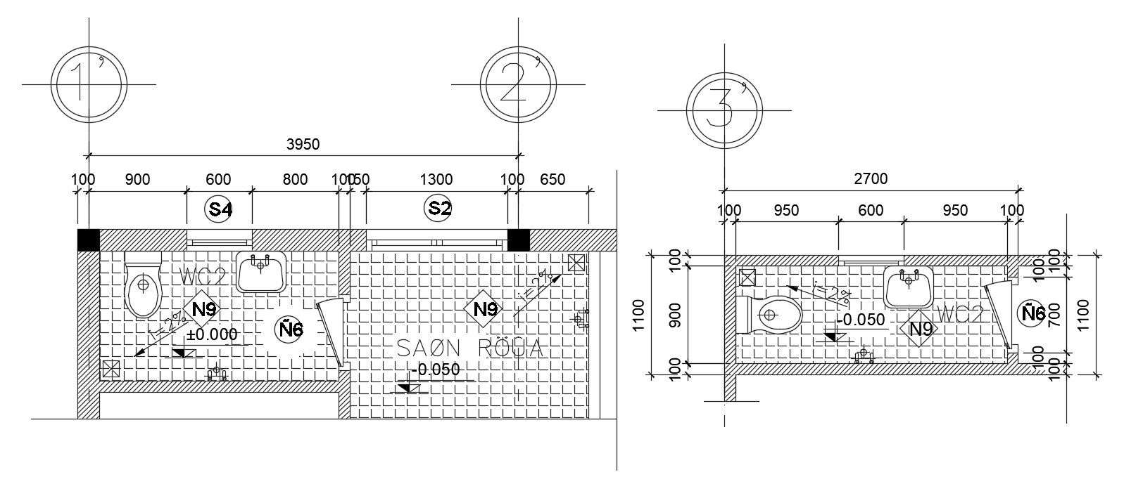3x1m toilet plan is given in this Autocad drawing file. Download now.