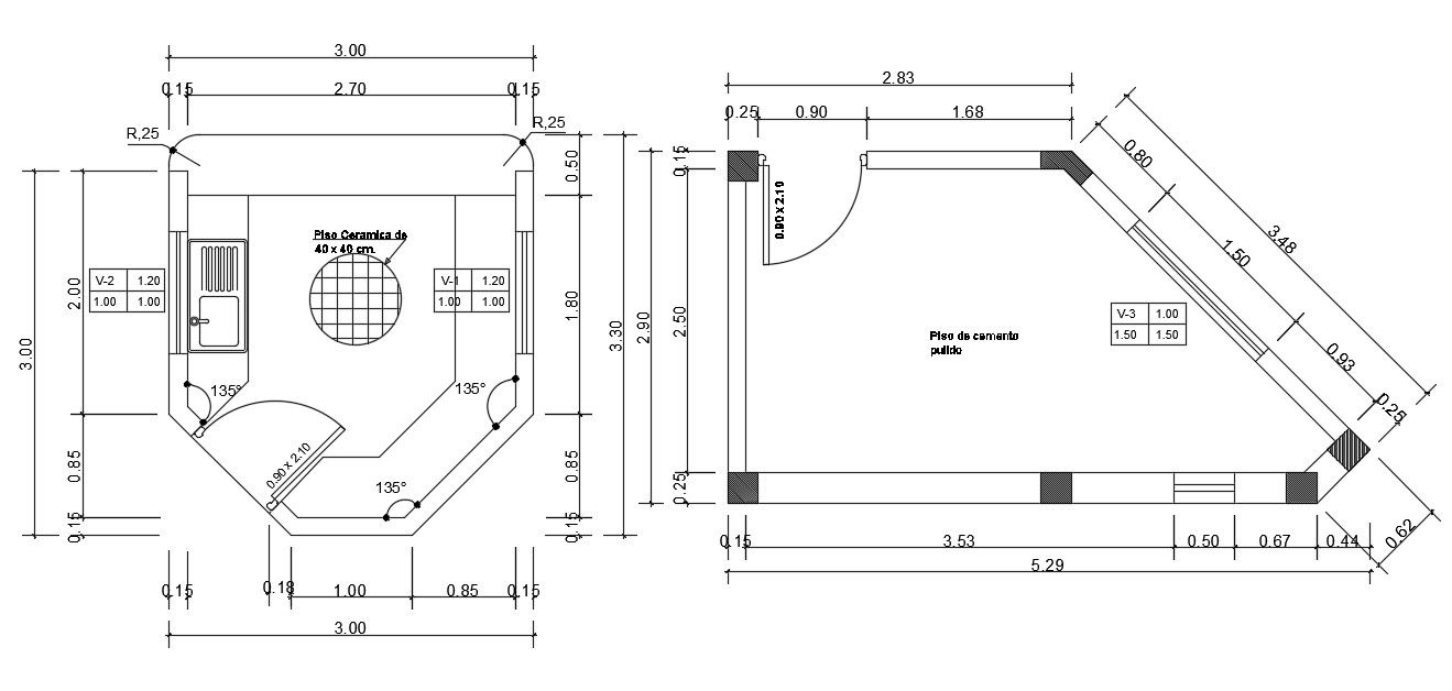 3x3m toilet plan is given in this Autocad drawing file.Download now.