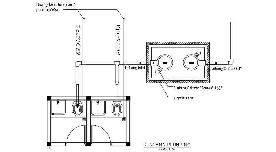 3x3m toilet plumbing AutoCAD drawing