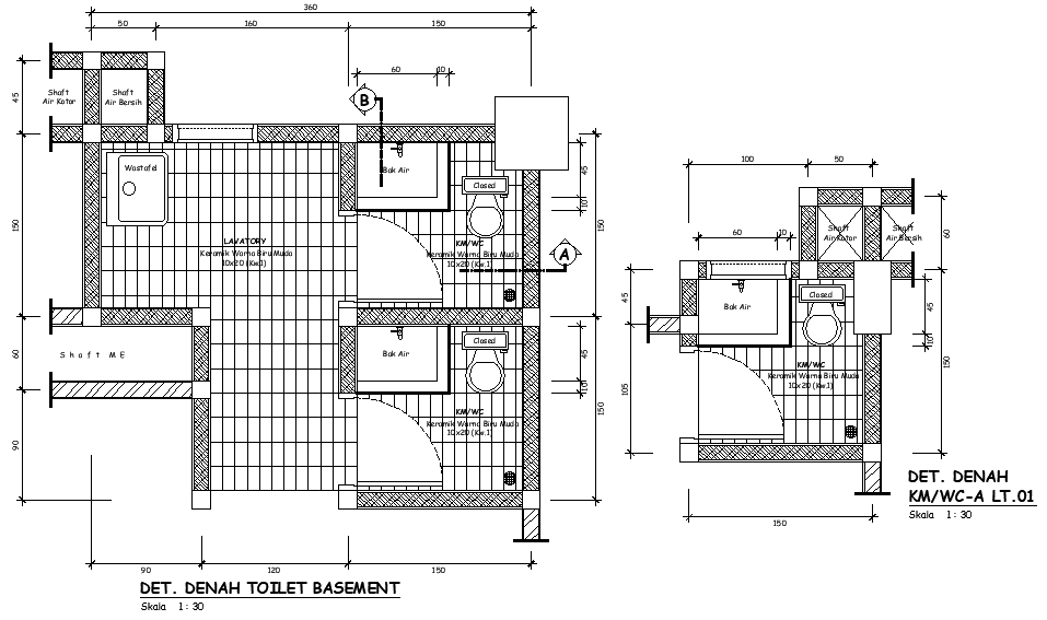 3x3m toilet room plan is given in this Autocad drawing file.Download now.