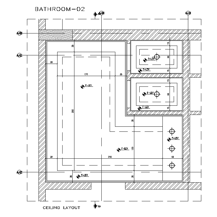 3x4.5m bathroom ceiling layout AutoCAD drawing