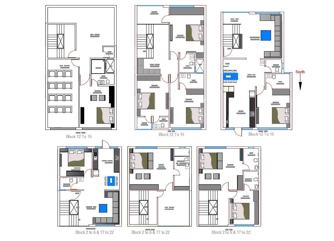 4 And 5 BHK House Furniture Layout Plan AutoCAD File