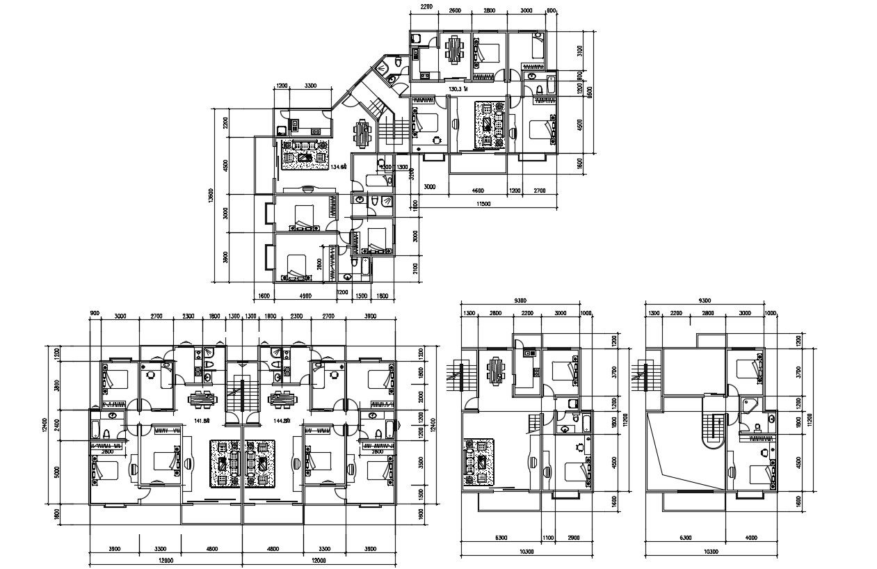 4 BHK Apartment Furniture Layout Plan