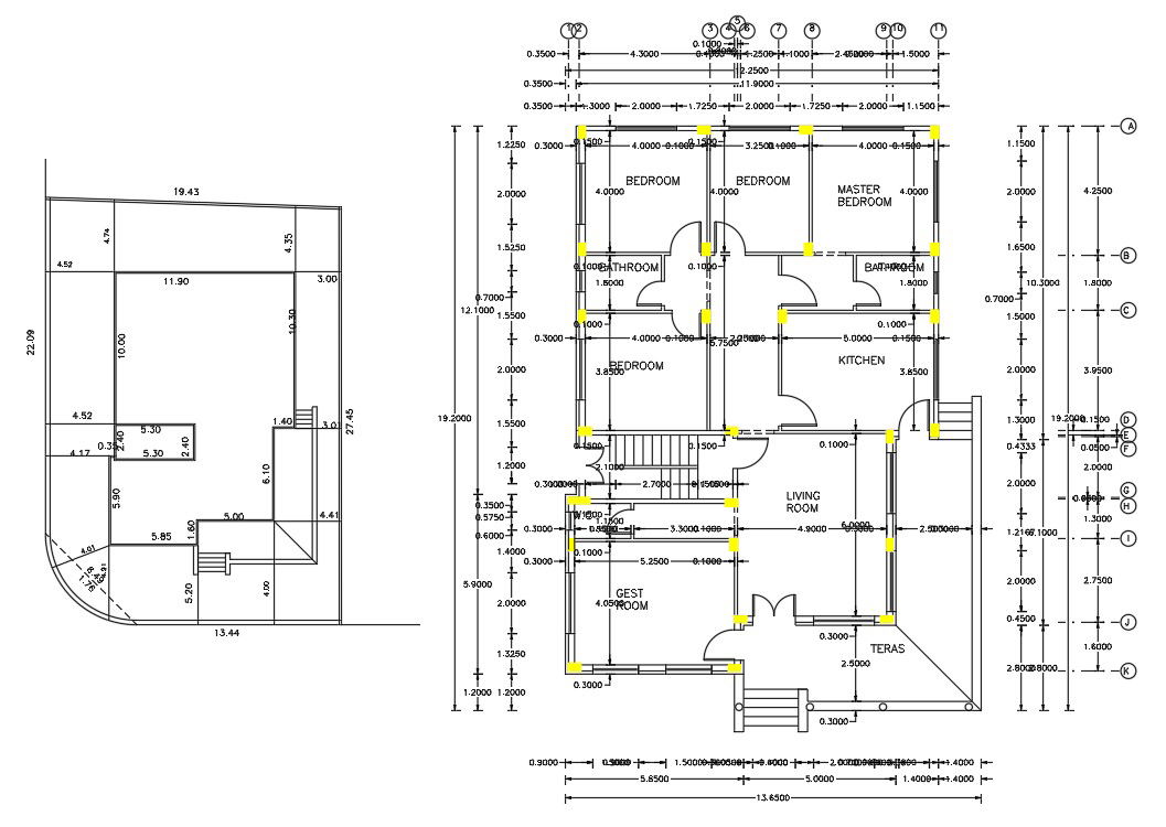 4 Bedroom House Floor Plan AutoCAD Drawing