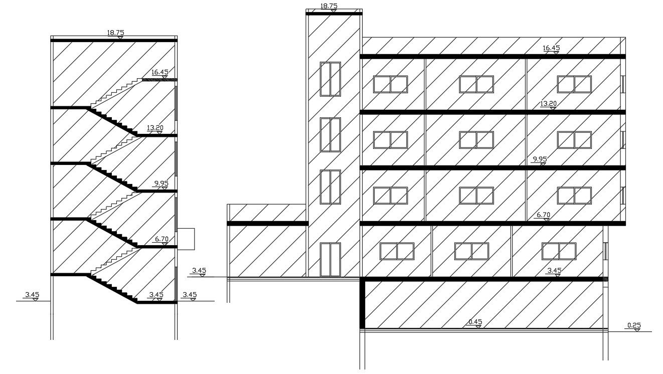 4 Level Apartment Building Section Drawing