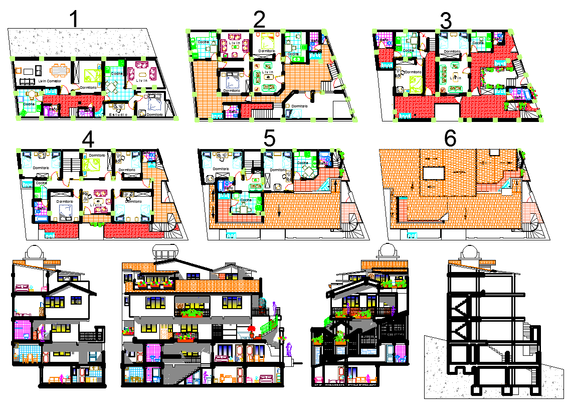 4 Level Residence plan dwg file