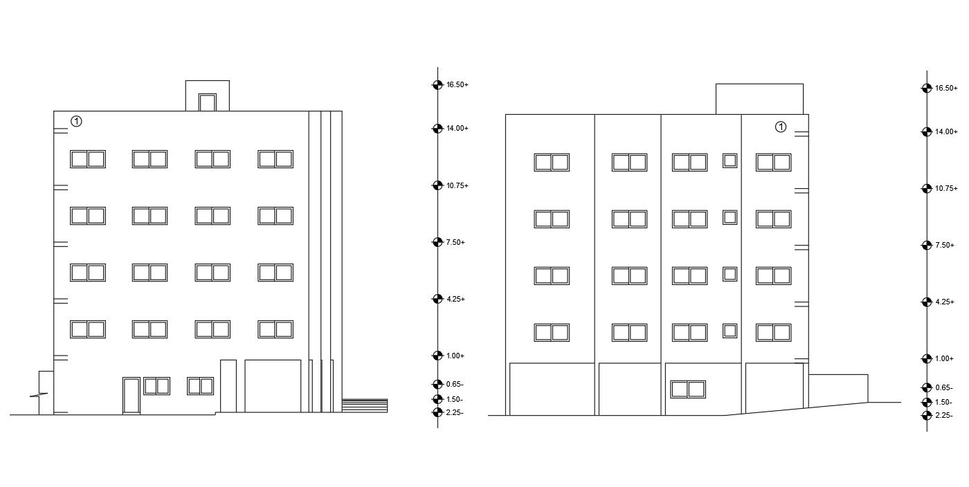 4 Storey Apartment Building Elevation Design DWG Drawing