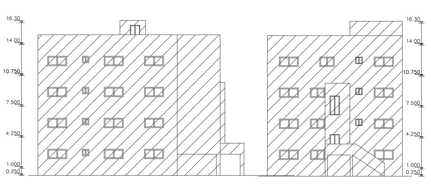 4 Storey Apartment Elevation Design CAD Drawing