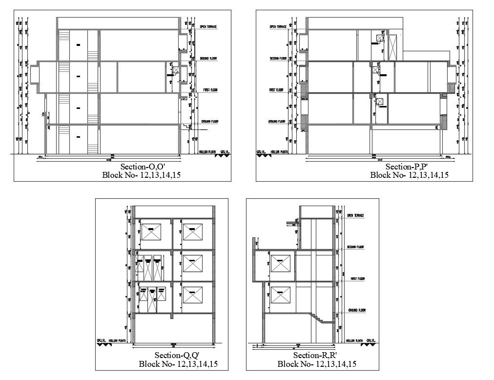 4 Storey House Building Section Drawing AutoCAD File