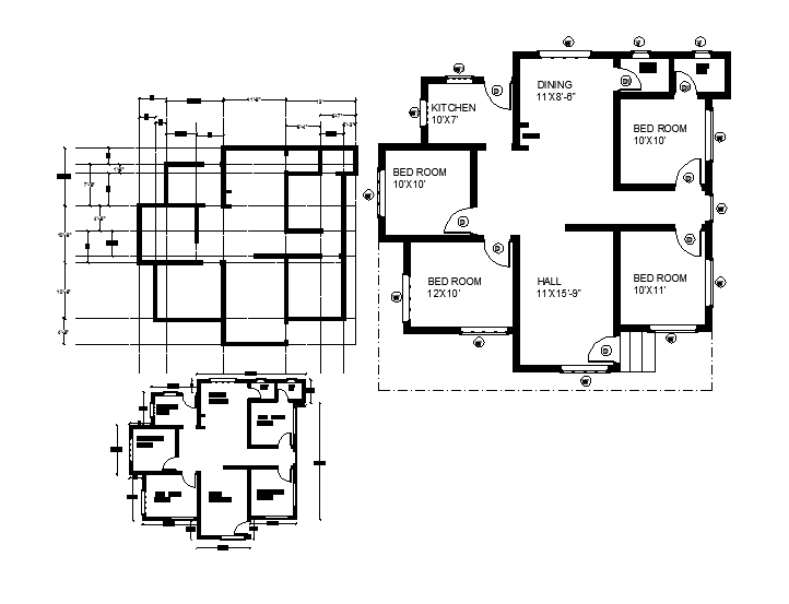 4 bhk house plan cad files 