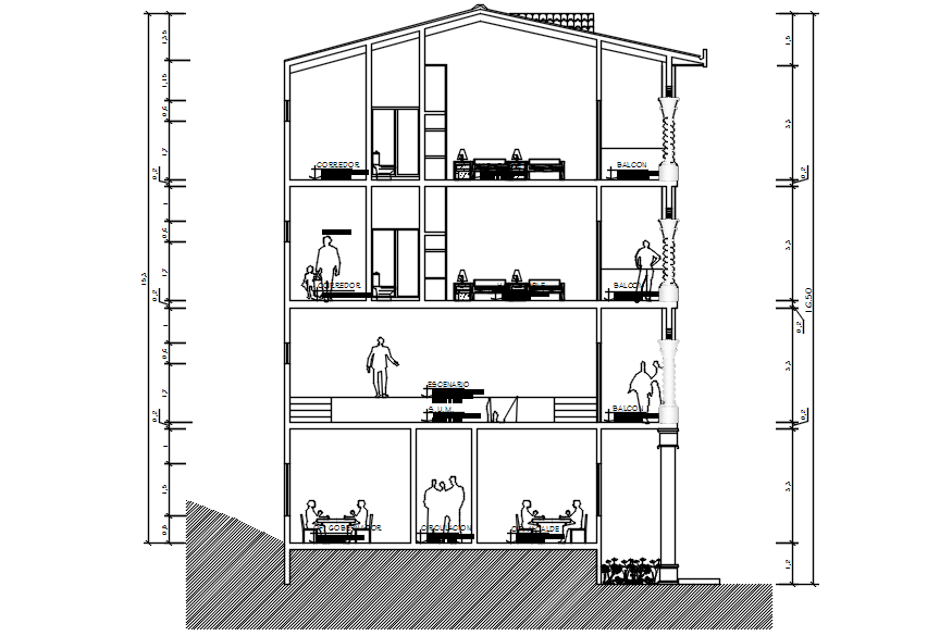 4 storey Apartment drawing in AutoCAD